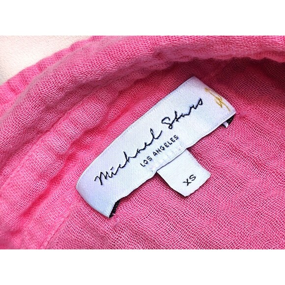 Michael Stars Women's Pink Leo Gauze Button Down Long Sleeve Shirt Sz XS - Picture 12 of 13